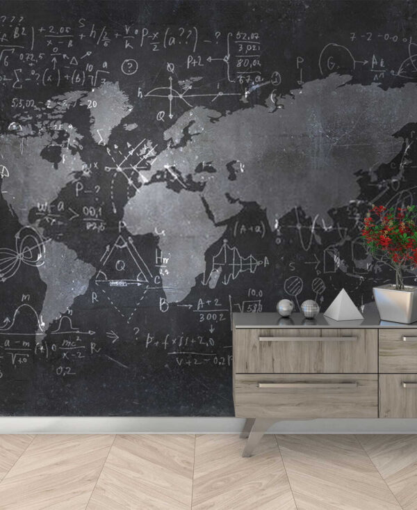 Chalkboard with a map and math equations Chalkboard with a map and math equations