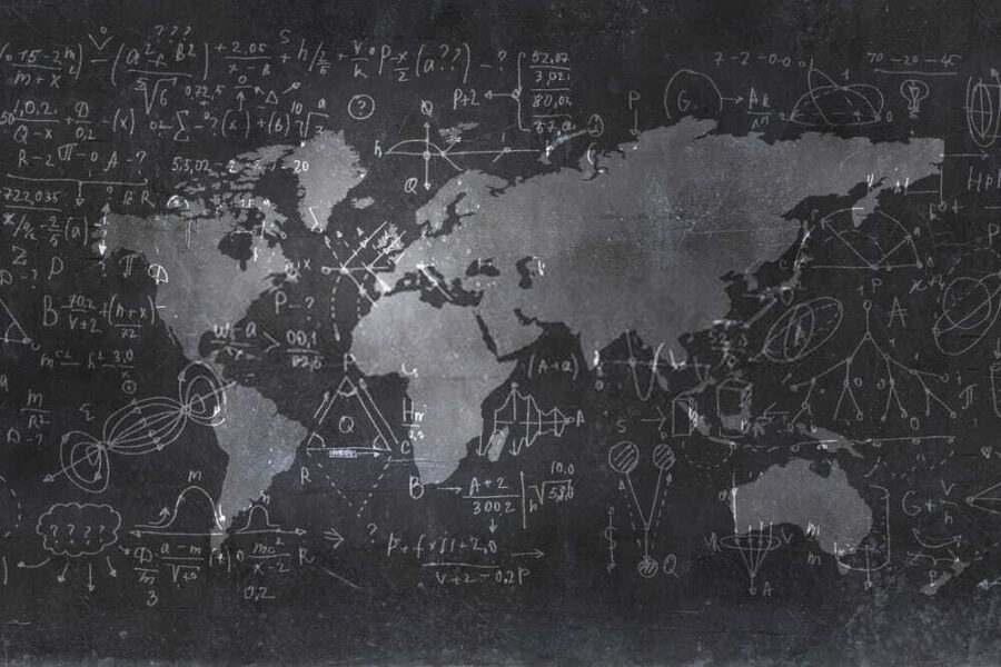 Chalkboard with a map and math equations Chalkboard with a map and math equations