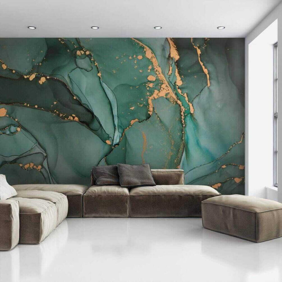 Wall murals Emerald currents with shimmering trails.