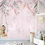 Wall murals White deer and butterflies and flowers