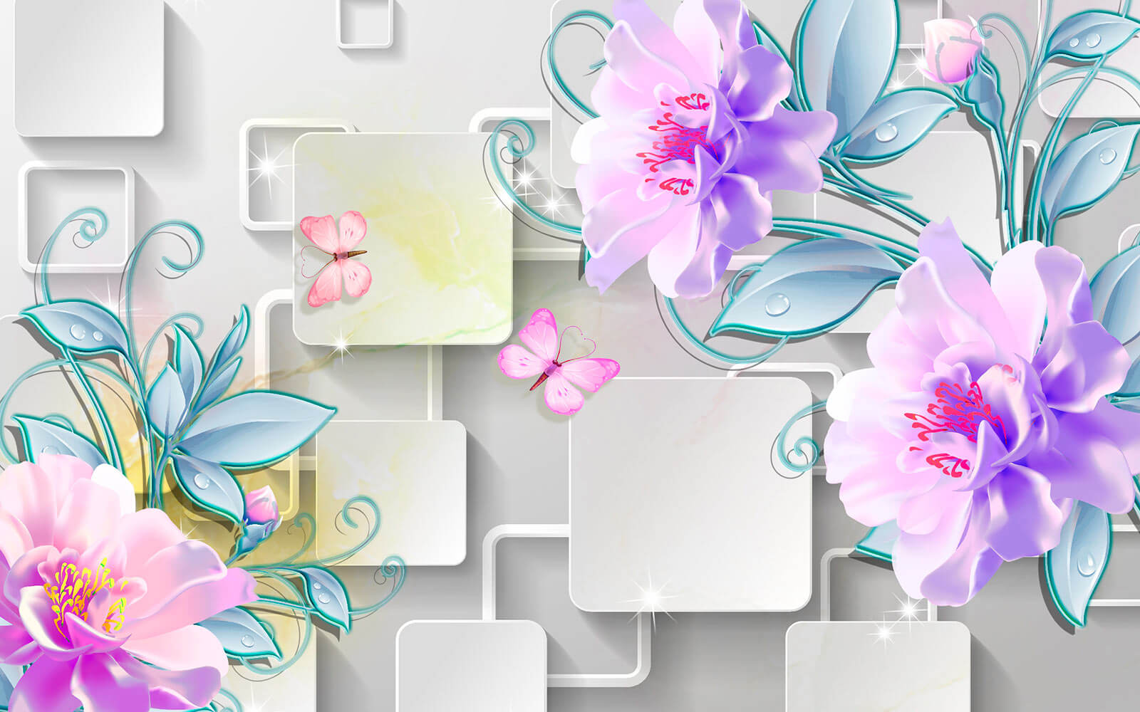 u47593p - Wallpaper with flowers and butterflies - tegory