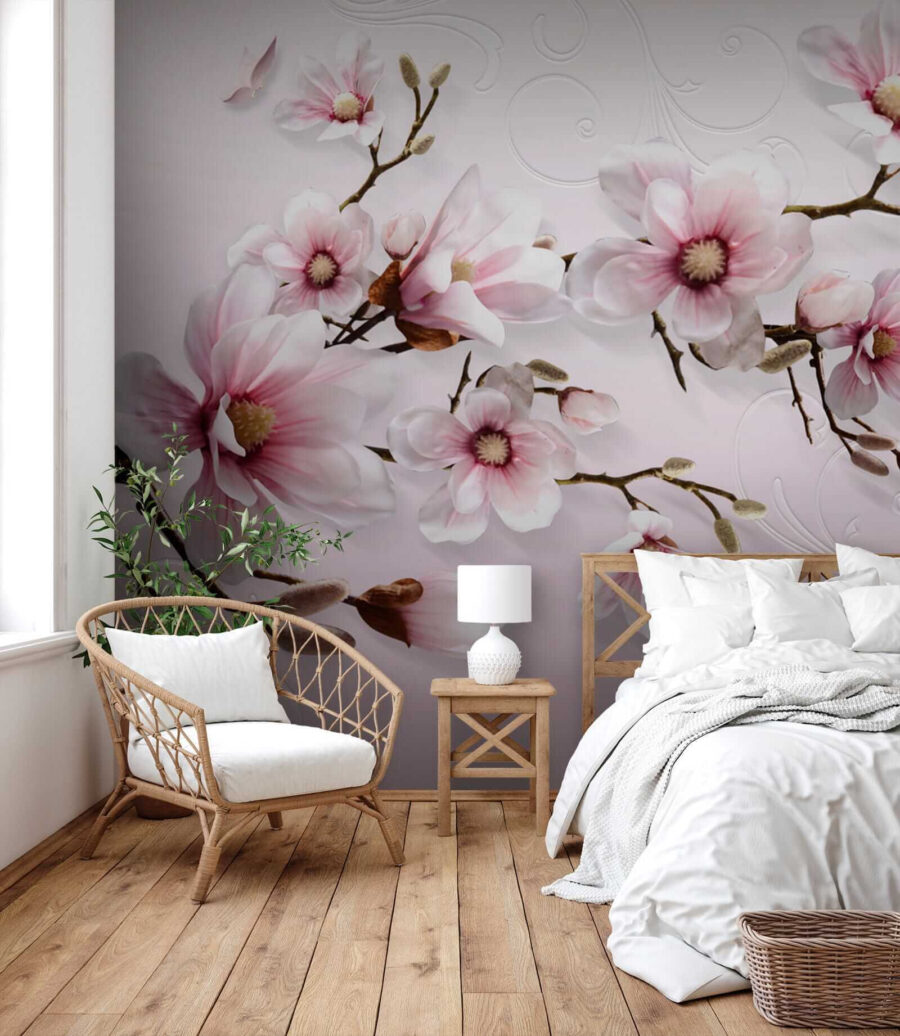 Delicate blossoms on soft pink backdrop.