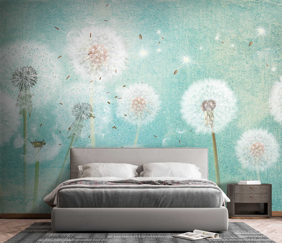 Group of dandelions in the air