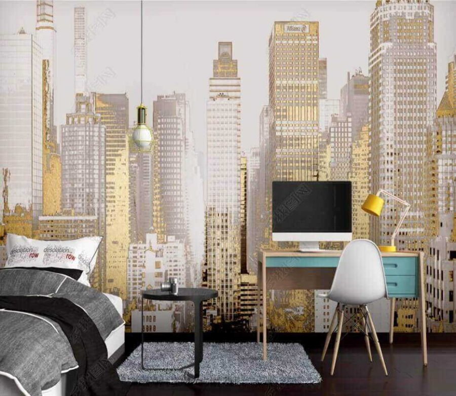 Wall murals A city skyline with many tall buildings
