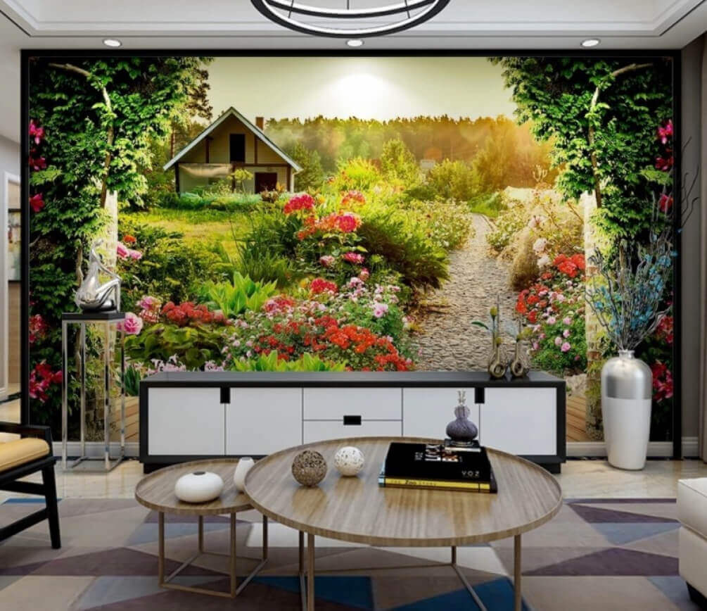 Garden with flowers and a house u42243piq1m - Garden with flowers and a house - tegory