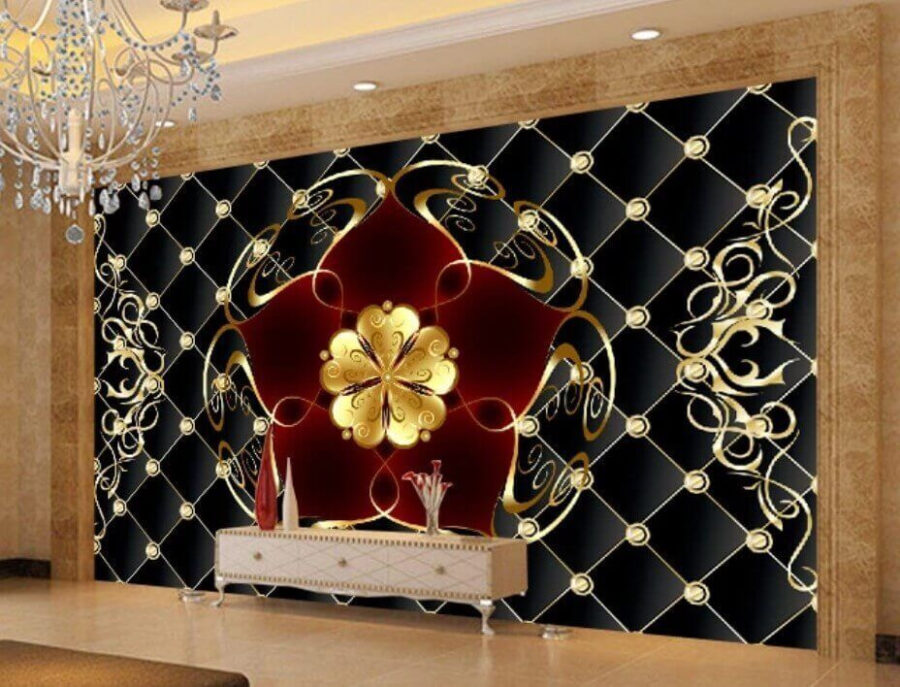Wall murals Elegant floral design on black background