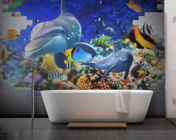 Mural of a fish and dolphins Mural of a fish and dolphins