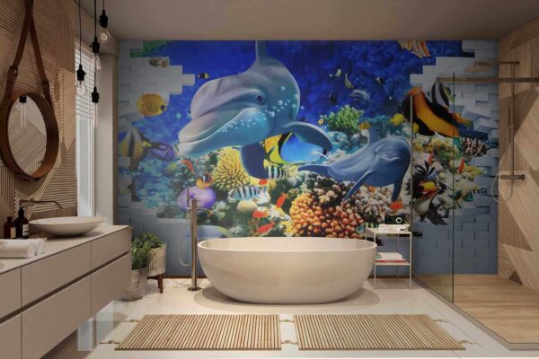 Mural of a fish and dolphins Mural of a fish and dolphins