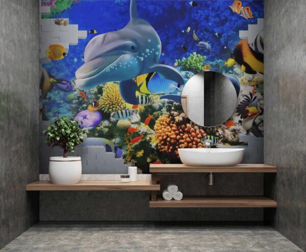 Mural of a fish and dolphins Mural of a fish and dolphins