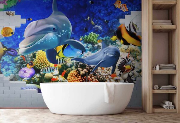 Mural of a fish and dolphins Mural of a fish and dolphins