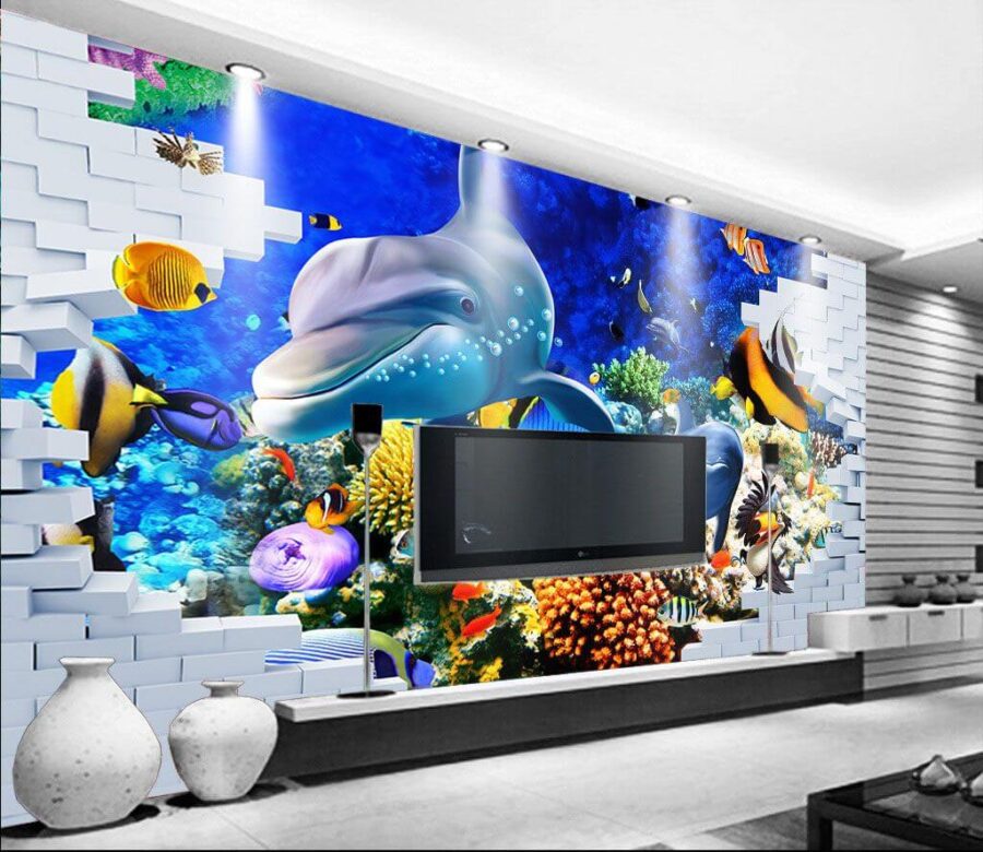 Mural of a fish and dolphins Mural of a fish and dolphins