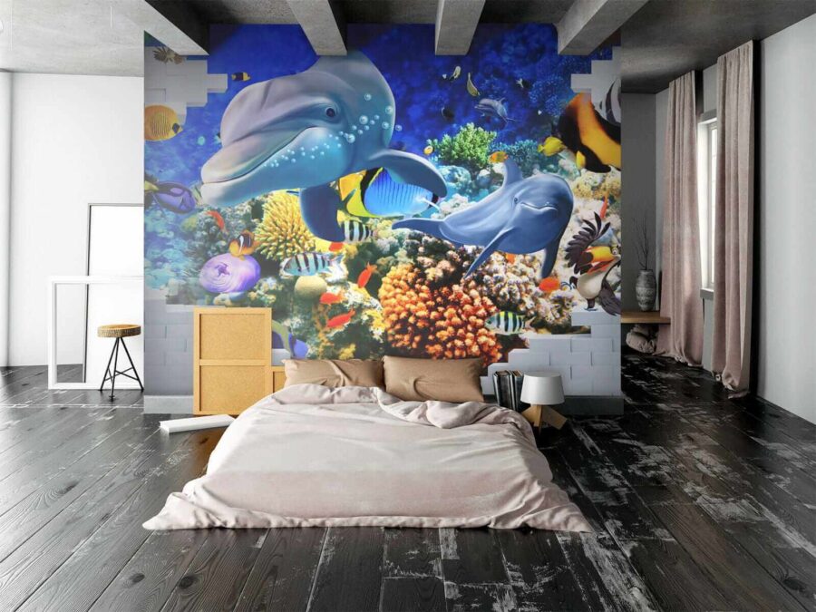 Mural of a fish and dolphins Mural of a fish and dolphins