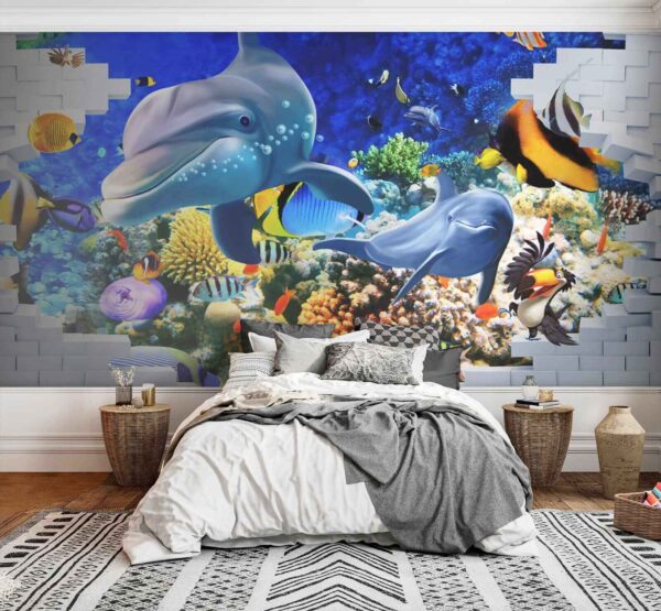 Mural of a fish and dolphins Mural of a fish and dolphins