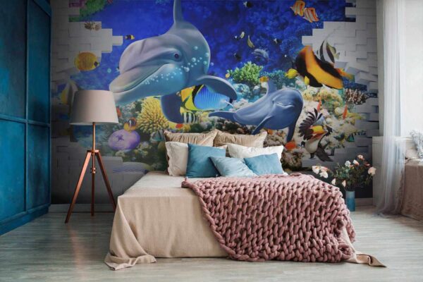 Mural of a fish and dolphins Mural of a fish and dolphins
