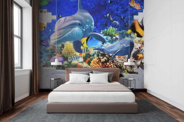 Mural of a fish and dolphins Mural of a fish and dolphins