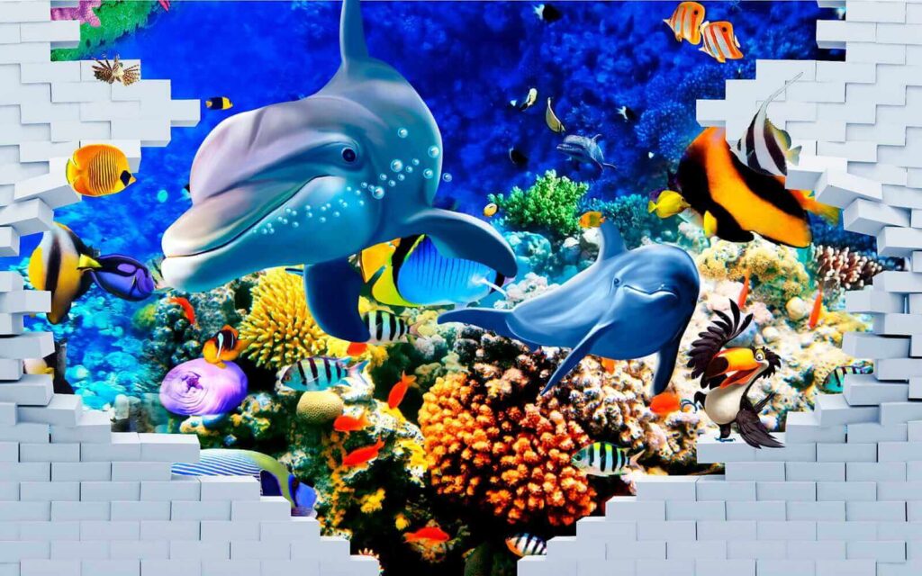 Mural of a fish and dolphins Mural of a fish and dolphins