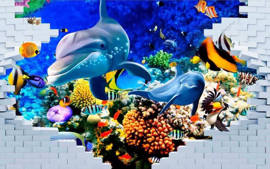 Mural of a fish and dolphins Mural of a fish and dolphins