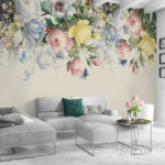 Wall murals Group of flowers with butterflies