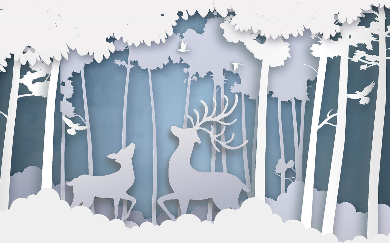u39052p - Paper cut out of a deer in a forest - tegory