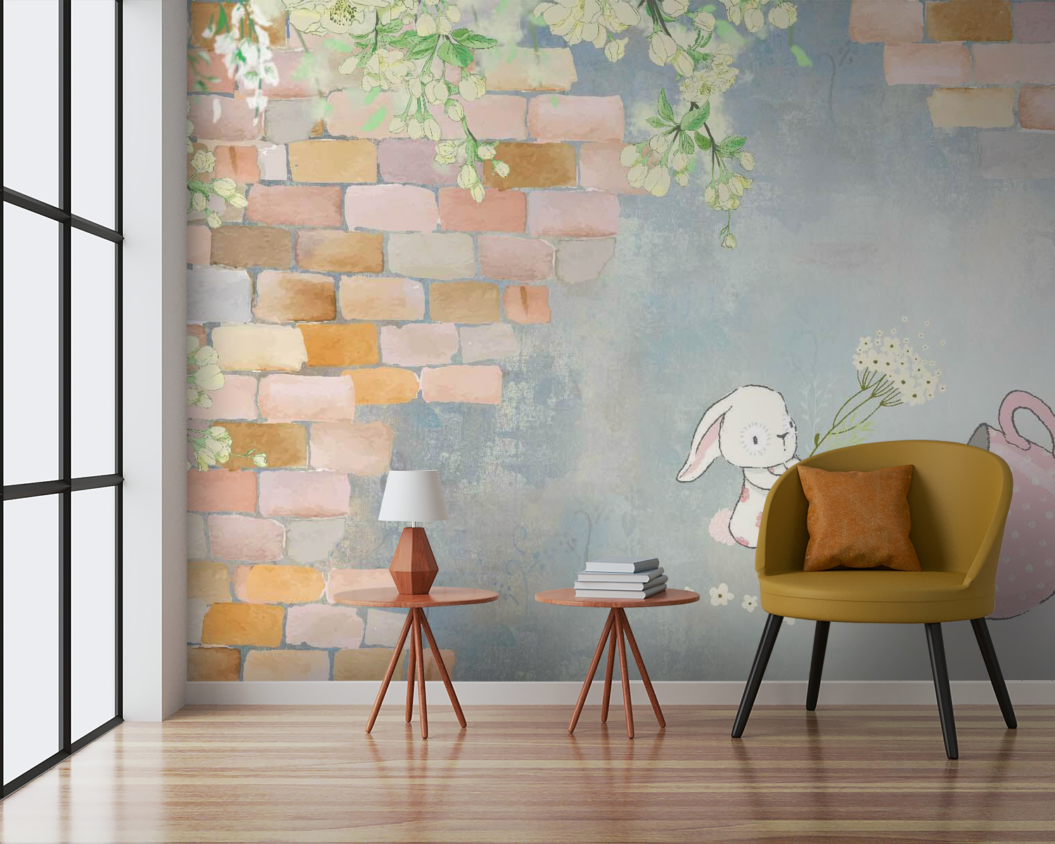 u38904pig3m - Cartoon rabbit and a house with flowers - tegory