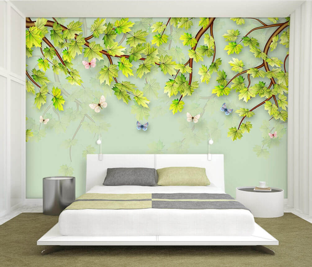 u38526pib1m - Green leaves and butterflies on a white background - tegory