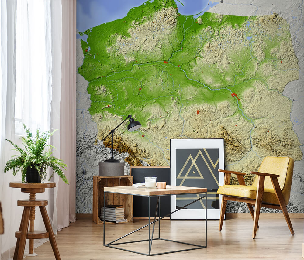 u38506pig1m - Map of poland with land and water - tegory