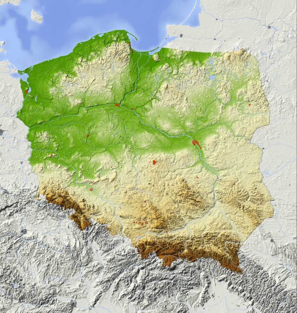 Map of poland with land and water Map of poland with land and water
