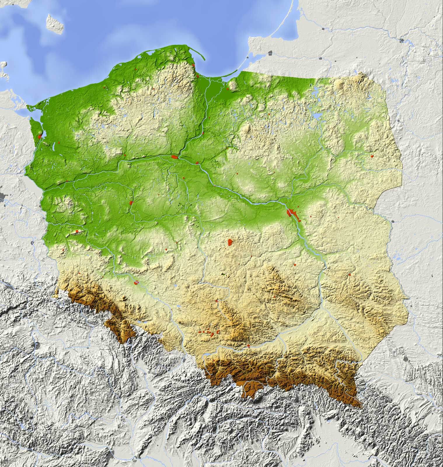 u38506p - Map of poland with land and water - tegory