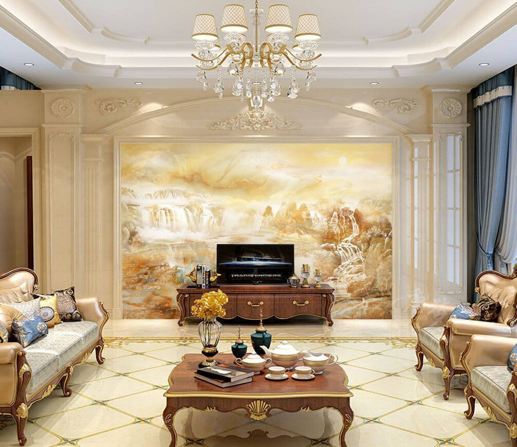 u38423pig1m - Painting of a waterfall and mountains - tegory