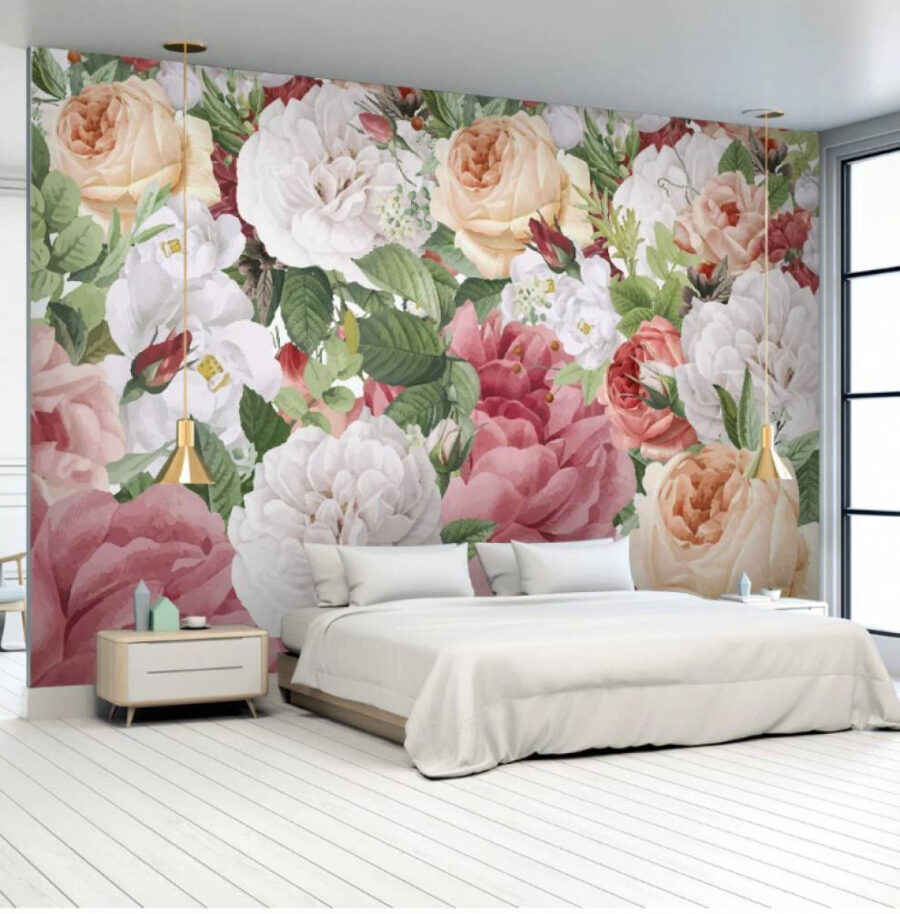 Wall murals Lush flowers in soft pastel hues