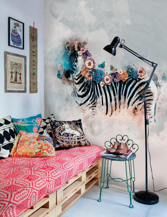 Wall murals Wall murals Zebra with flowers on its head (SKU: u38040)