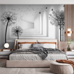 Wall murals White room with trees and birds flying