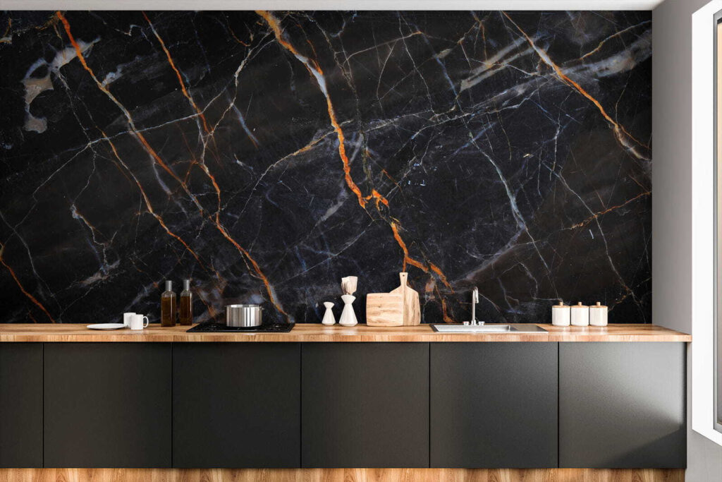 Black marble with fiery orange veins