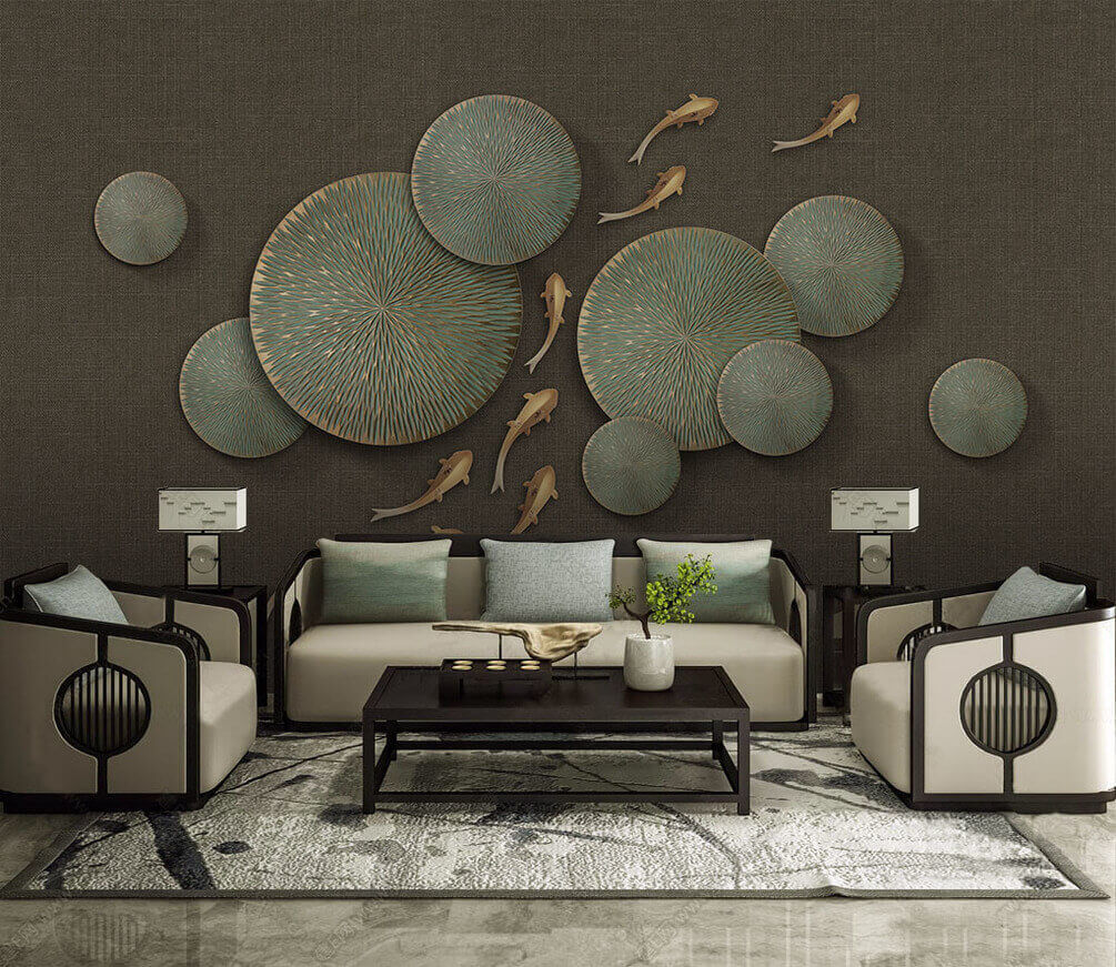 Serene pond scene with swimming fish u37112pig1m - Serene pond scene with swimming fish - tegory