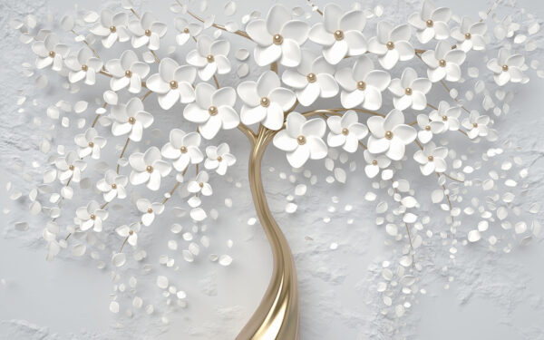 Tree with white flowers and leaves Tree with white flowers and leaves