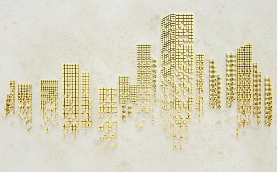 City skyline made out of small squares
