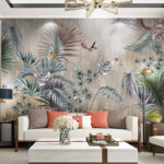 Wall murals Wallpaper with birds and flowers