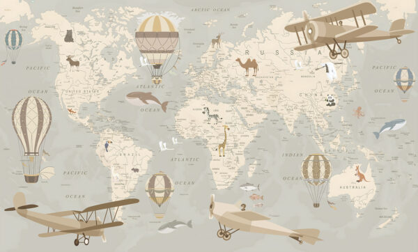 A map of the world with airplanes and hot air balloons u36066p 600x362 - A map of the world with airplanes and hot air balloons - tegory