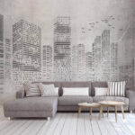 Wall murals Greyscale image of a city