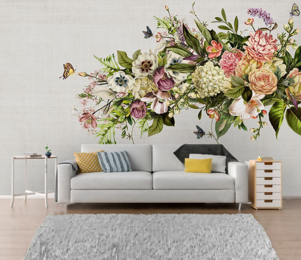 Butterfly flying over a bouquet of flowers u34636pig1m - Butterfly flying over a bouquet of flowers - tegory