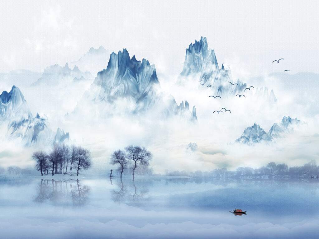 Landscape of a lake with trees and mountains in the background Landscape of a lake with trees and mountains in the background