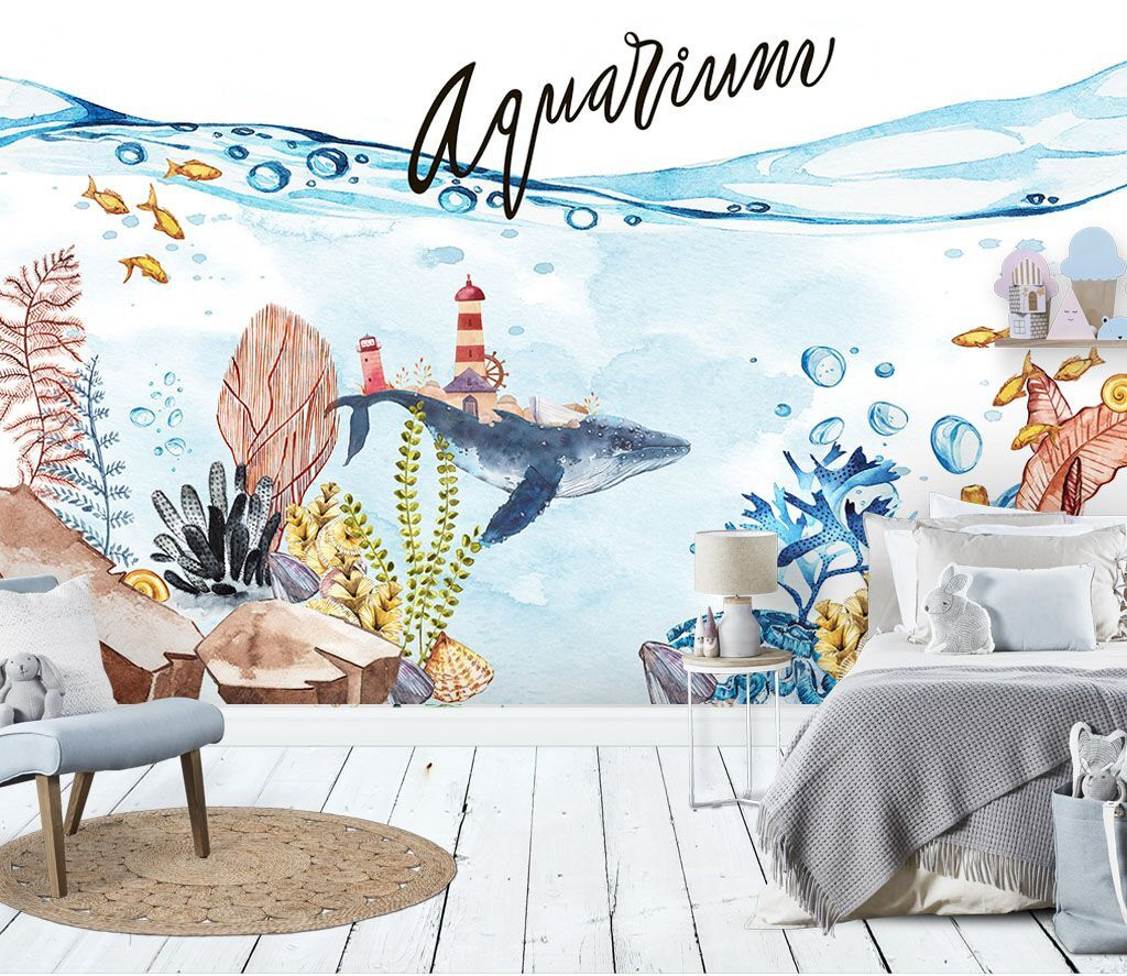 u34420pir1m - Watercolor of a whale and a lighthouse - tegory