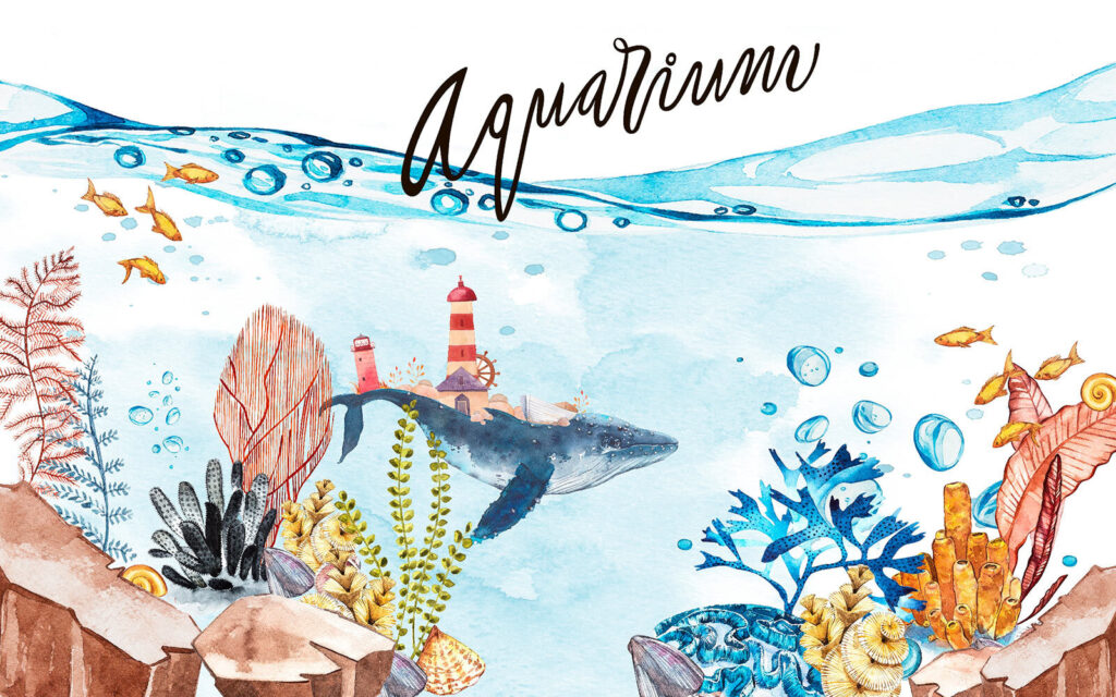 Watercolor of a whale and a lighthouse Watercolor of a whale and a lighthouse