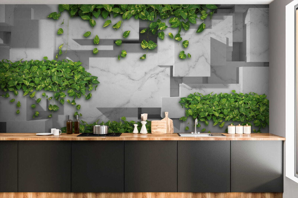 Wall with green leaves