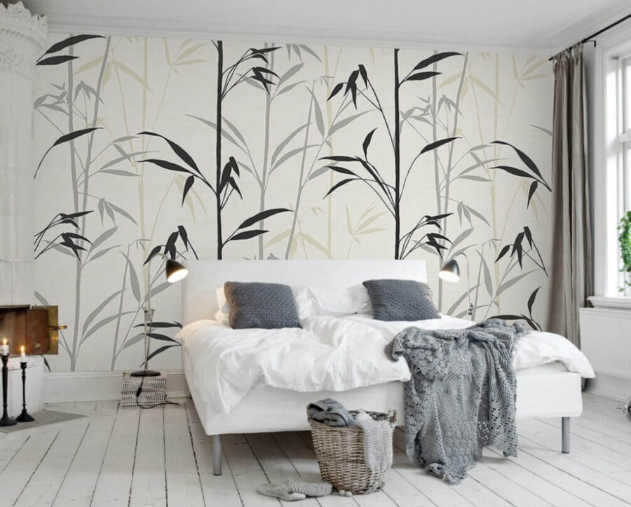 Wallpaper with black leaves
