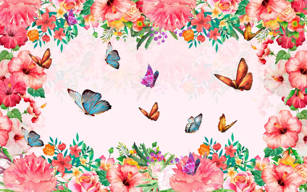 Group of butterflies and flowers Group of butterflies and flowers