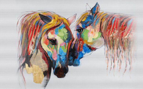 Painting of horses with colorful paint on them Painting of horses with colorful paint on them