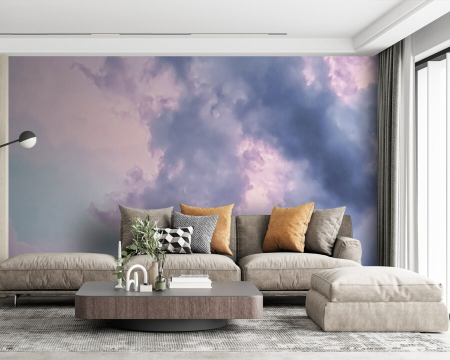 Cloudy sky with pink and blue clouds