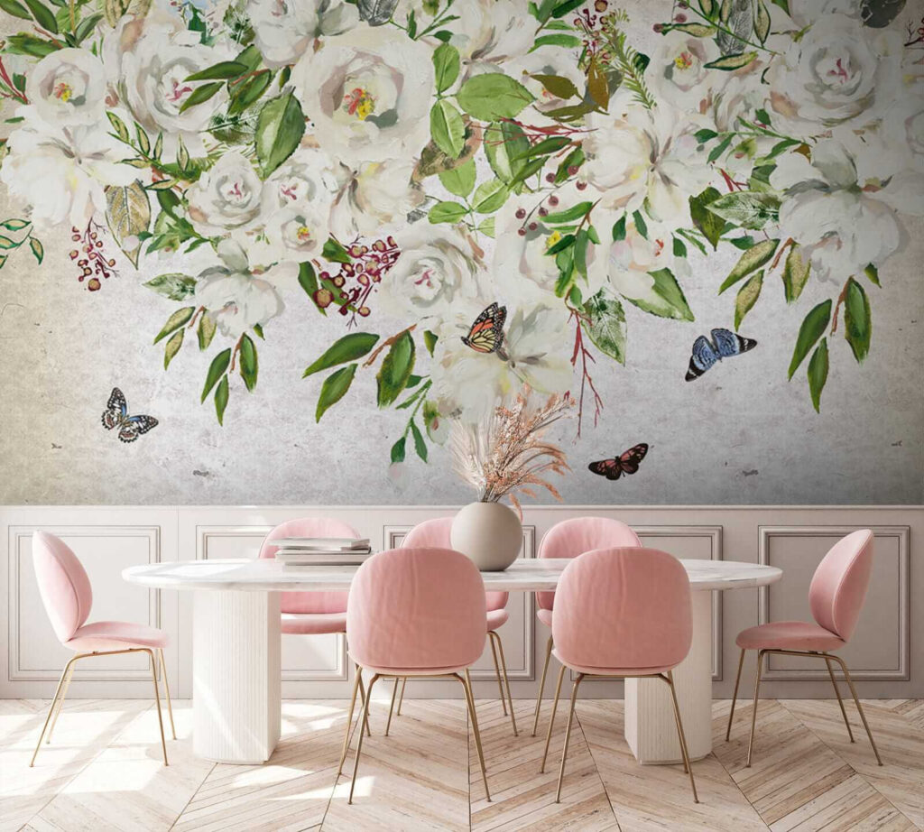 Painting of white flowers and butterflies u33223pik1 1024x922 - Painting of white flowers and butterflies - tegory