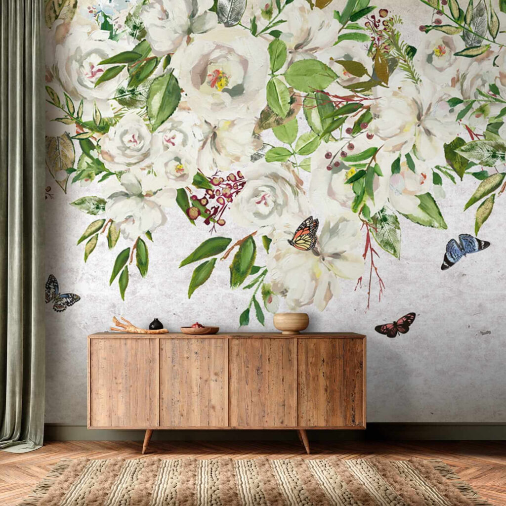 Painting of white flowers and butterflies u33223pih1 1024x1024 - Painting of white flowers and butterflies - tegory